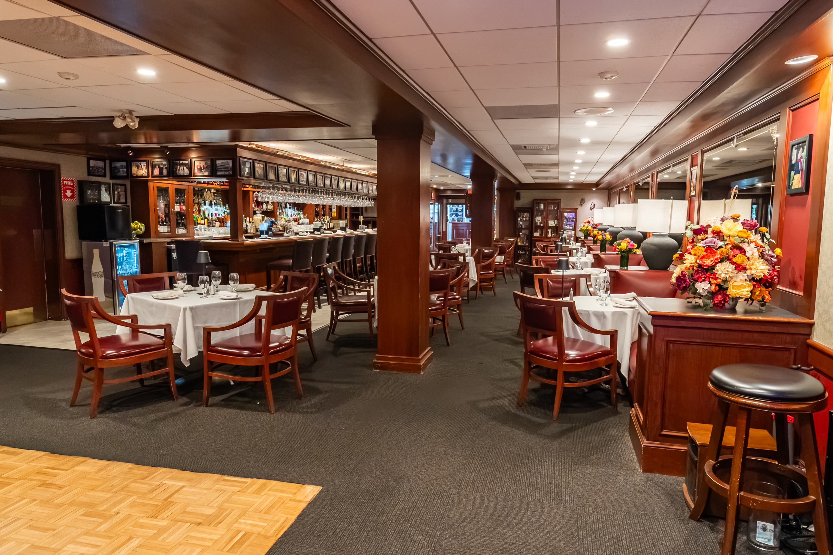 The lounge at Luciano’s, set for a Friday evening